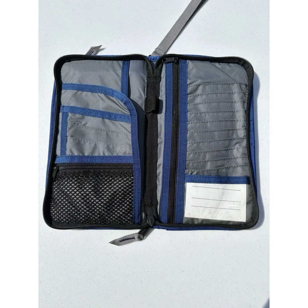LL Bean Wallet Organizer Wristlet Blue Passport Travel Zip Around Nylon